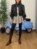 Giubbotto Cropped in similpelle nero con maniche a palloncino