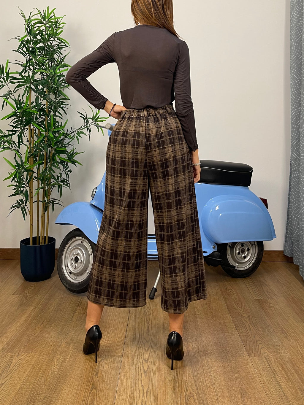 Pantalone Culotte Cropped a Quadri Plaid